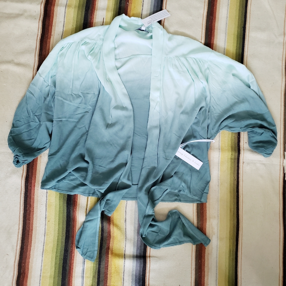 young fabulous broke green ombre tie front top XS